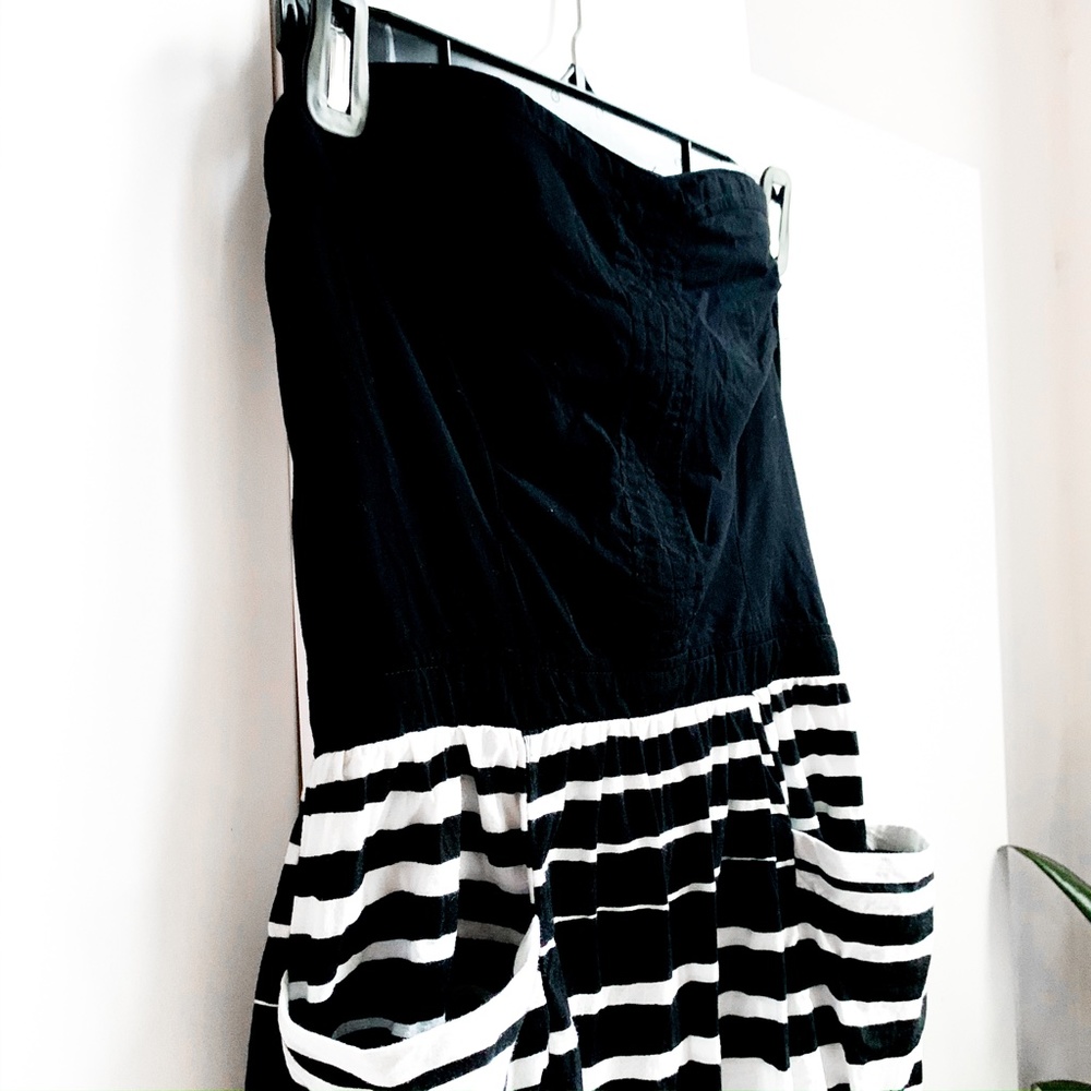 strapless dress w/pockets + striped skirt - Picture 2 of 6